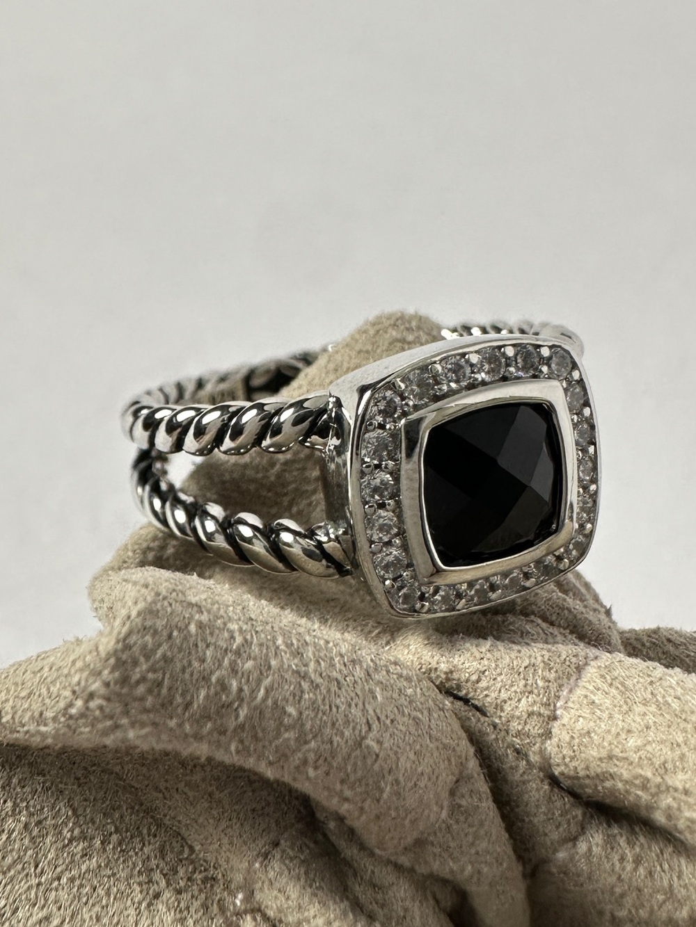David Yurman Silver Black Onyx Pave Petite Albion Ring Size 8.5